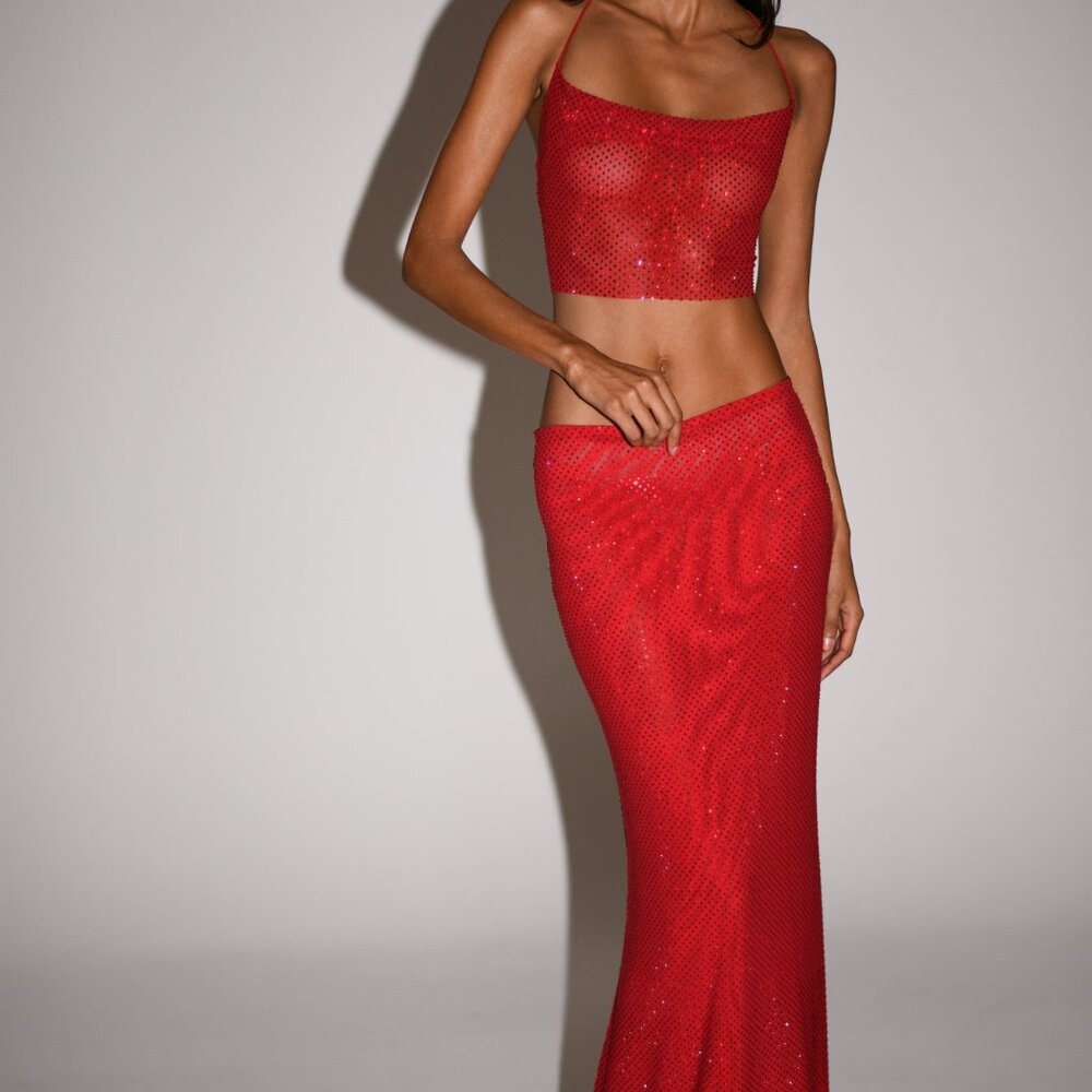 Meshki maxi sequin skirt red